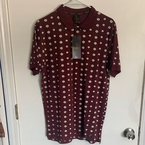 Twelve Brand Maroon Polo with White Geometric Design